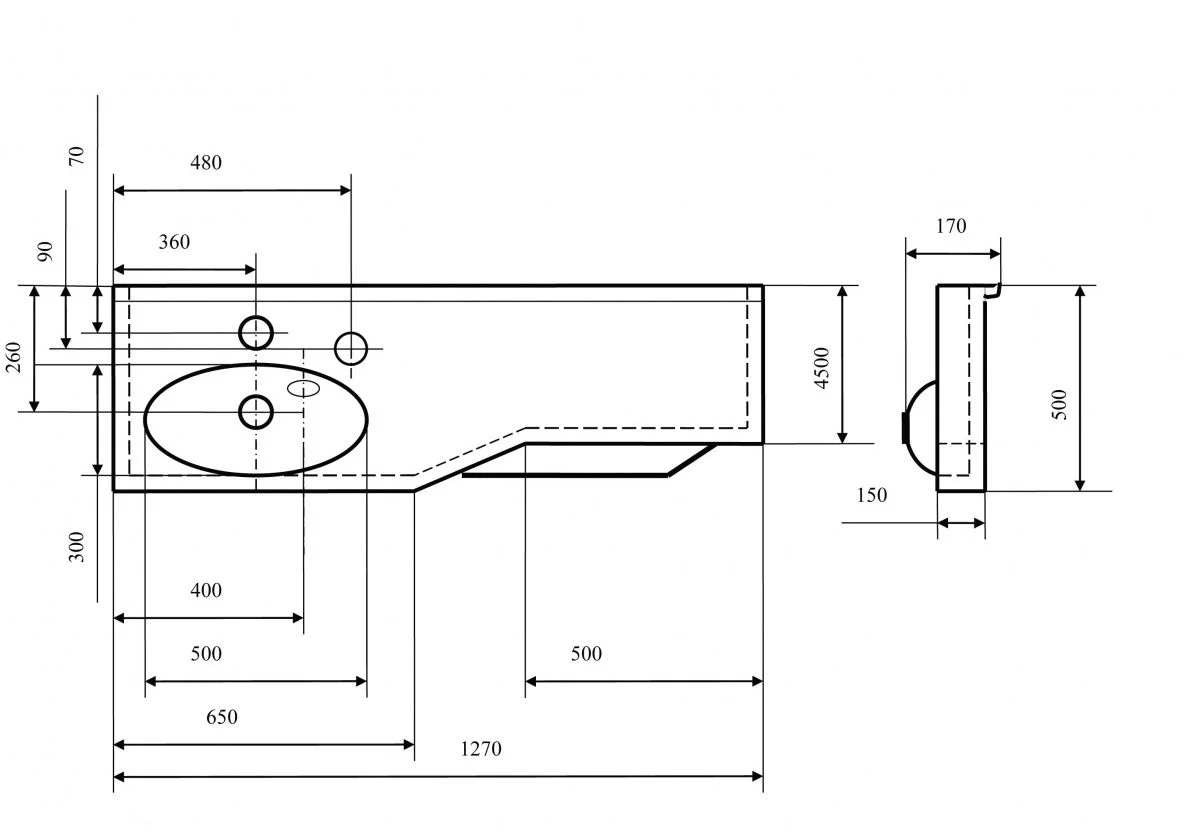 Приобрести раковина отель 1270 мм, материал литьевой мрамор, цвет белый.