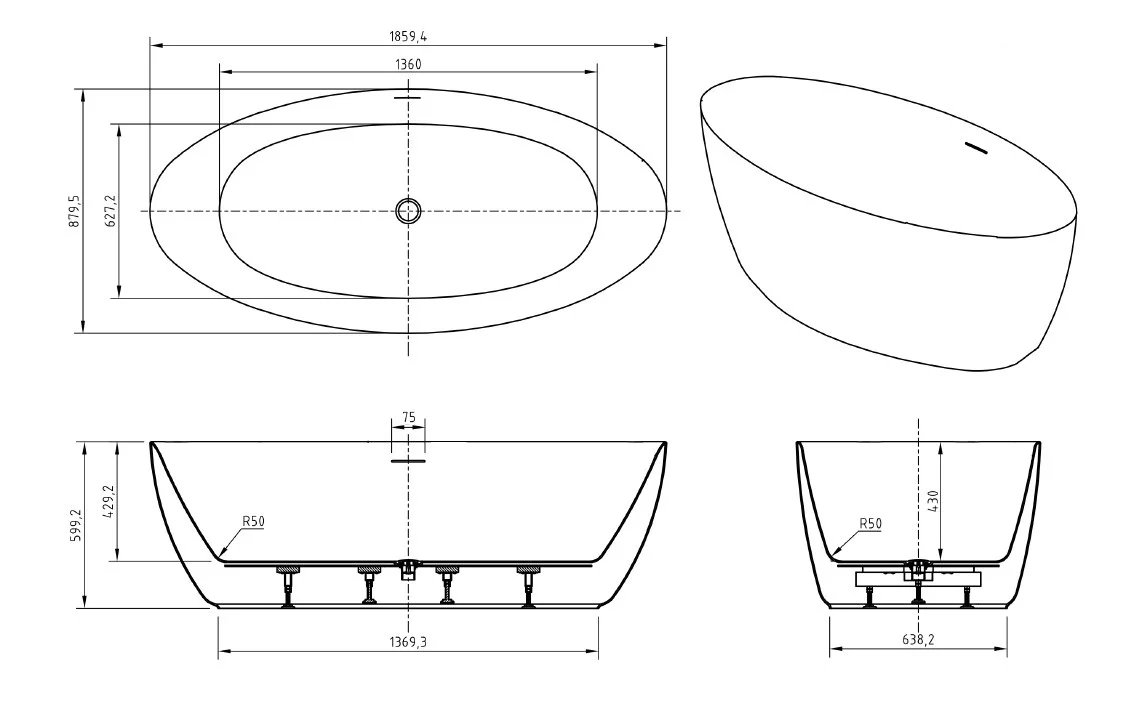 Приобрести belbagno акриловая ванна 186х88 см, отдельно стоящая, белая bb707-1860-880