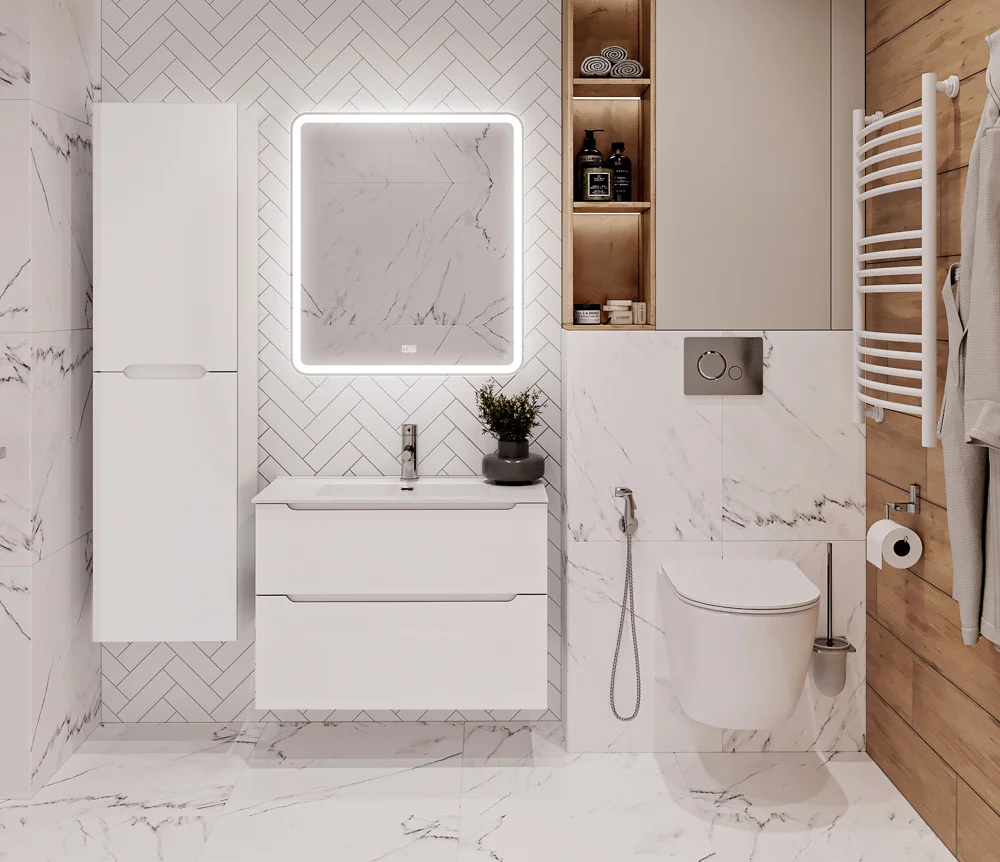 Приобрести belbagno тумба с раковиной etna-h60 80 см, подвесная bianco lucido, белая раковина