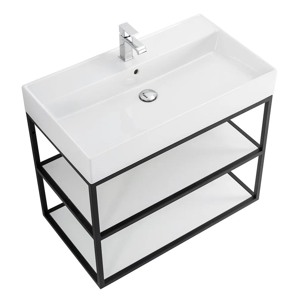 Приобрести cezares тумба подвесная с раковиной cadro 80 см см, двухярусная nero, черная cadro-80/46/58-2c-so-met-st