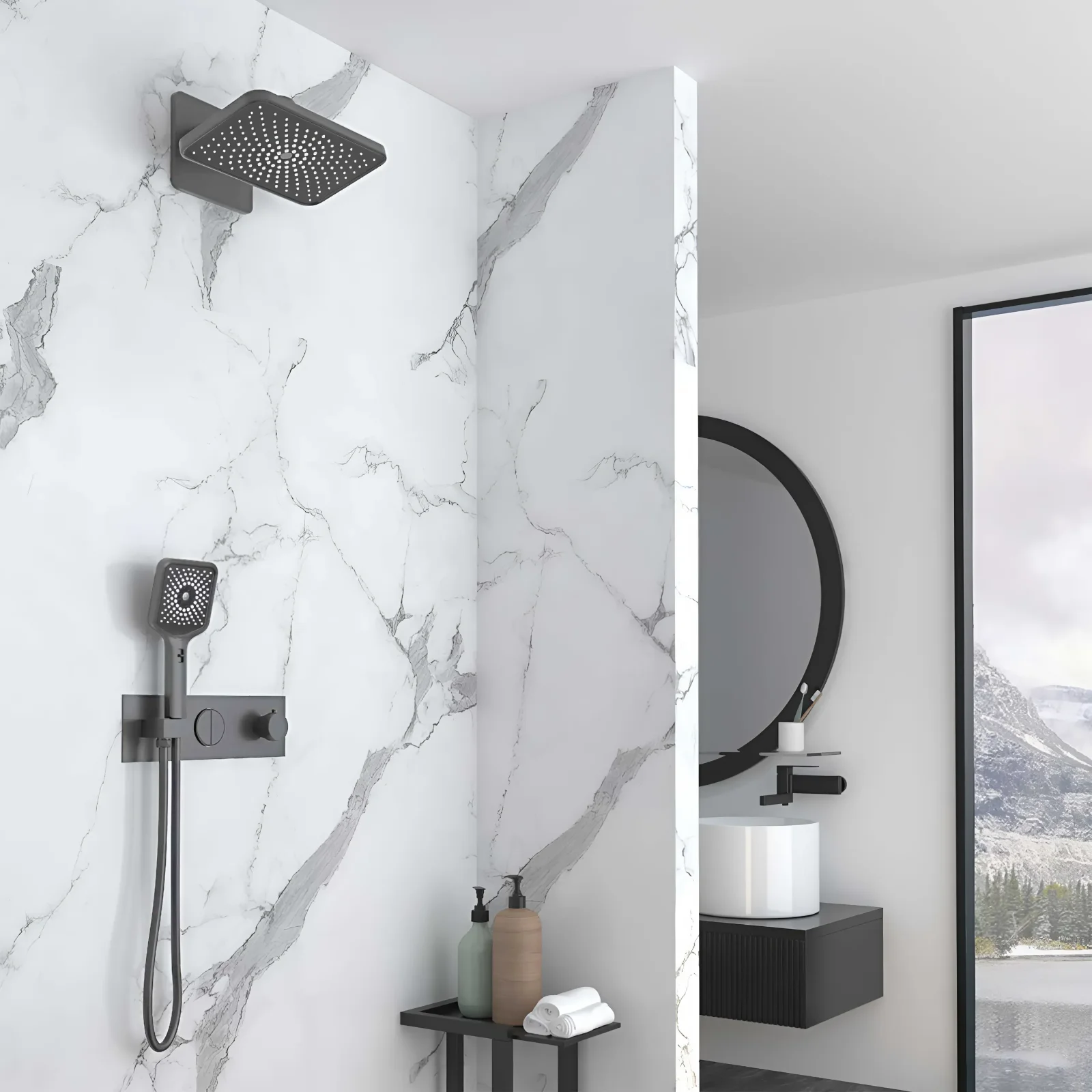 Приобрести vincea встраиваемая душевая система inspire с термостатом, оружейная сталь vsfw-422ti4gm