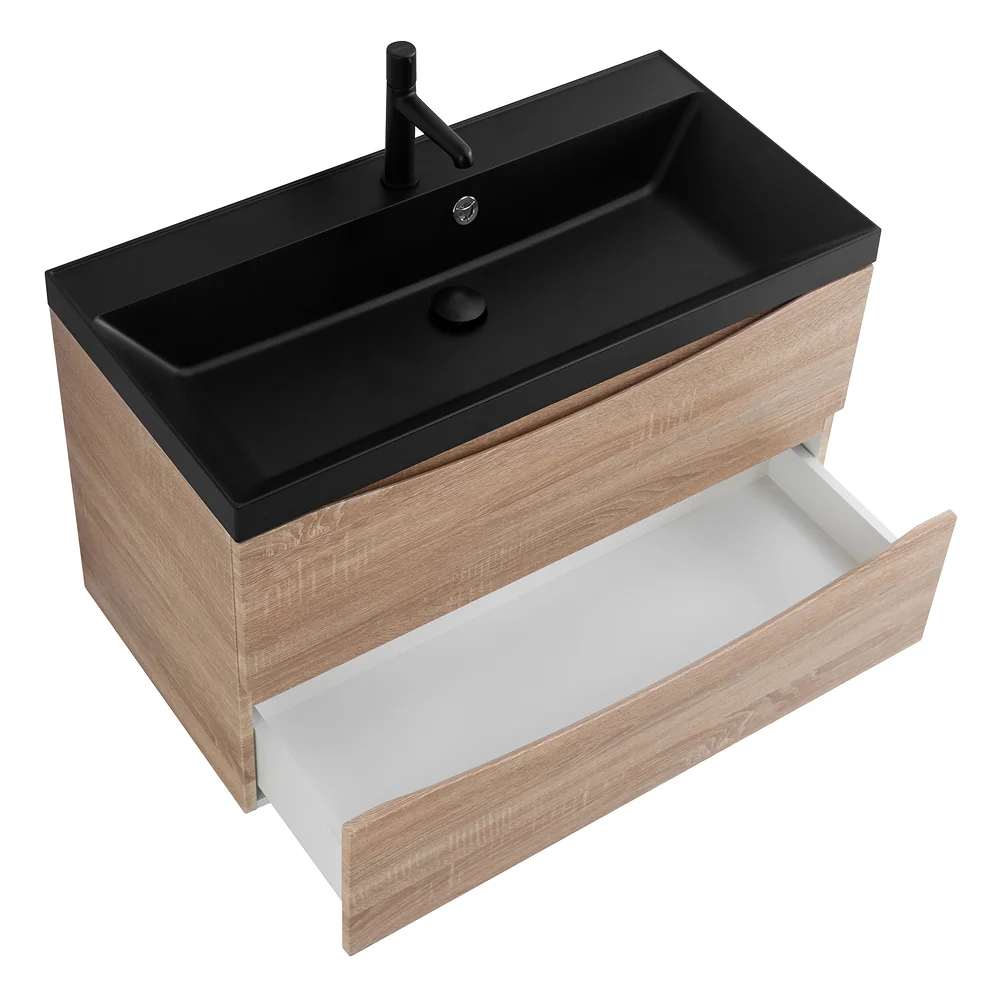 Приобрести belbagno тумба с раковиной marino 90 см, подвесная rovere bianco, чёрная раковина