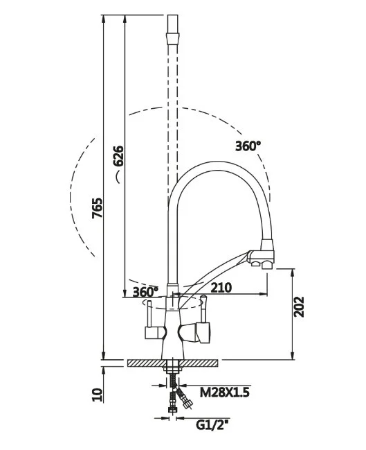 Приобрести смеситель для кухни vieir kitchen с гибким изливом, белый\хром v15007f