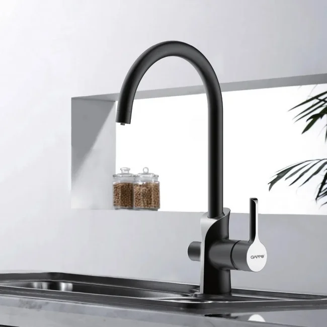Приобрести gappo смеситель для кухни g4303-6 с высоким изливом, черный/хром 36092