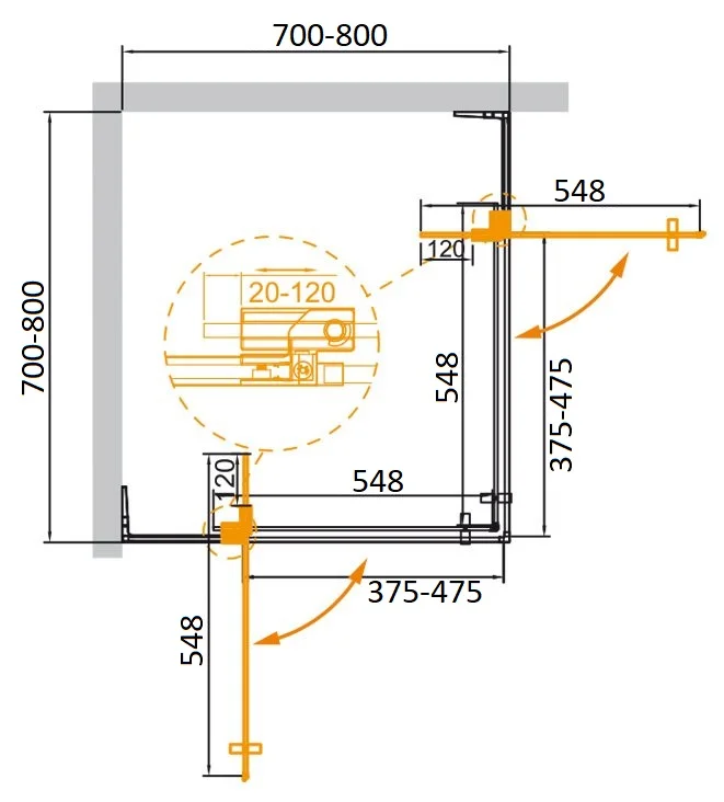 Приобрести cezares душевое ограждение slider 70х70 см, серый\хром slider-a-2-70/80-grigio-cr