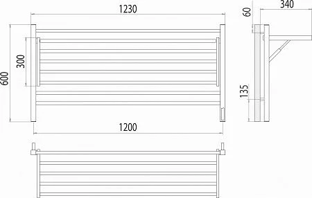 Приобрести terminus полотенцесушитель горизонт п8 120х60 см, с полкой, электрический, черный матовый