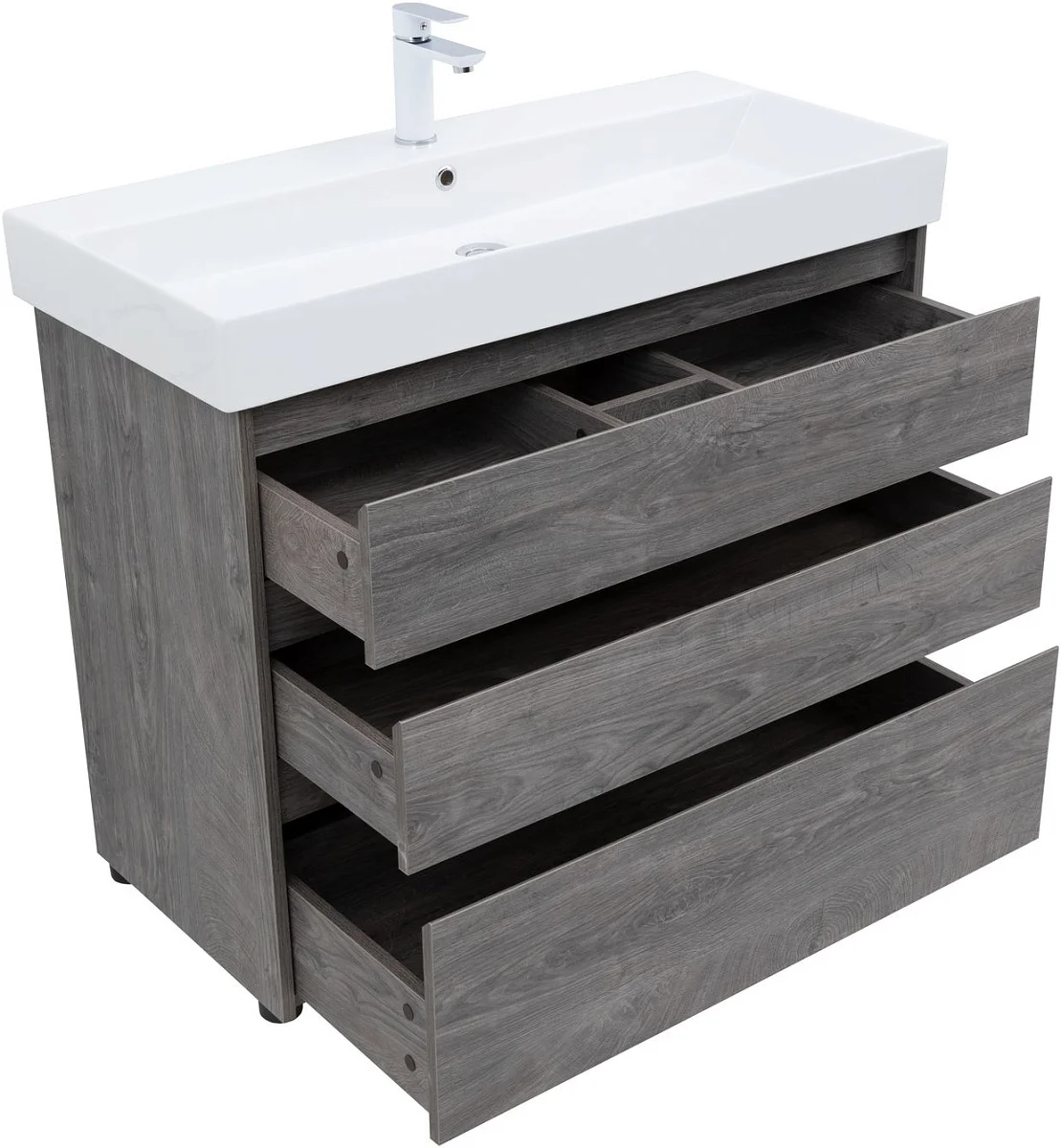 Приобрести aquanet тумба со столешницей и раковиной nova lite 100 см, дуб рустикальный (1 ящик)