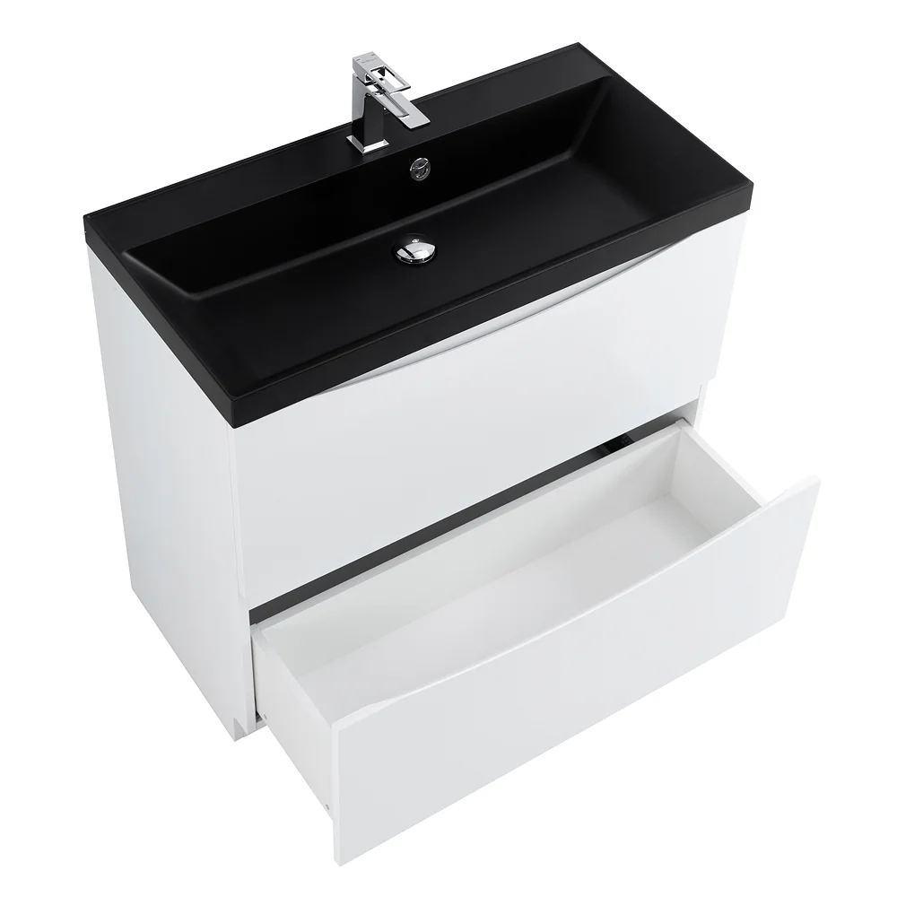 Приобрести belbagno тумба с раковиной marino 80 см, напольная bianco lucido, чёрная раковина