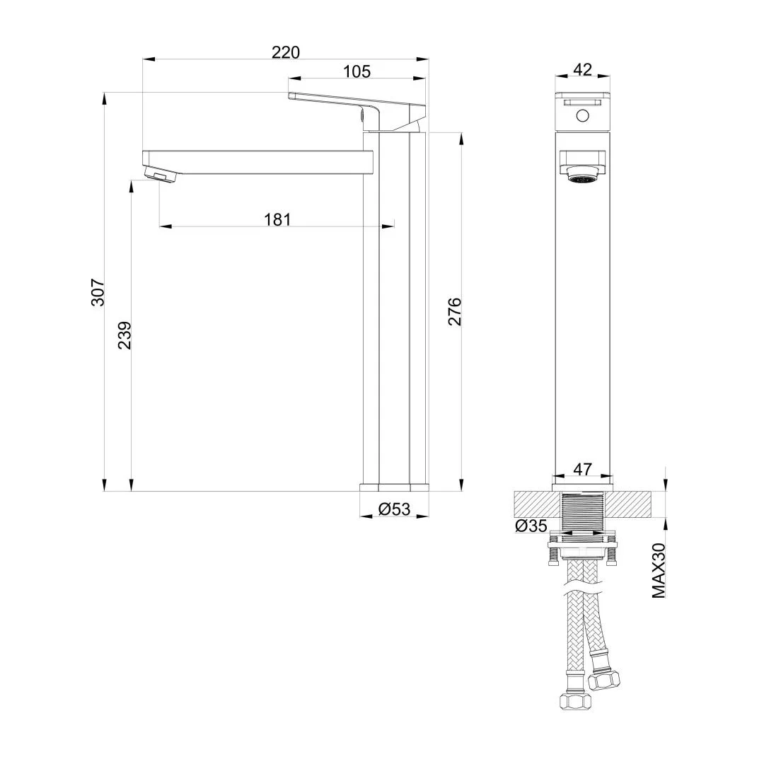 Приобрести смеситель для раковины высокий wonzon & woghand frame, темный графит (ww-88239010-bgm)