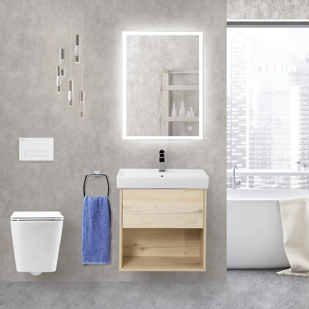Приобрести belbagno тумба с раковиной neon 50 см, подвесная с одним ящиком pino bianco, белая раковина