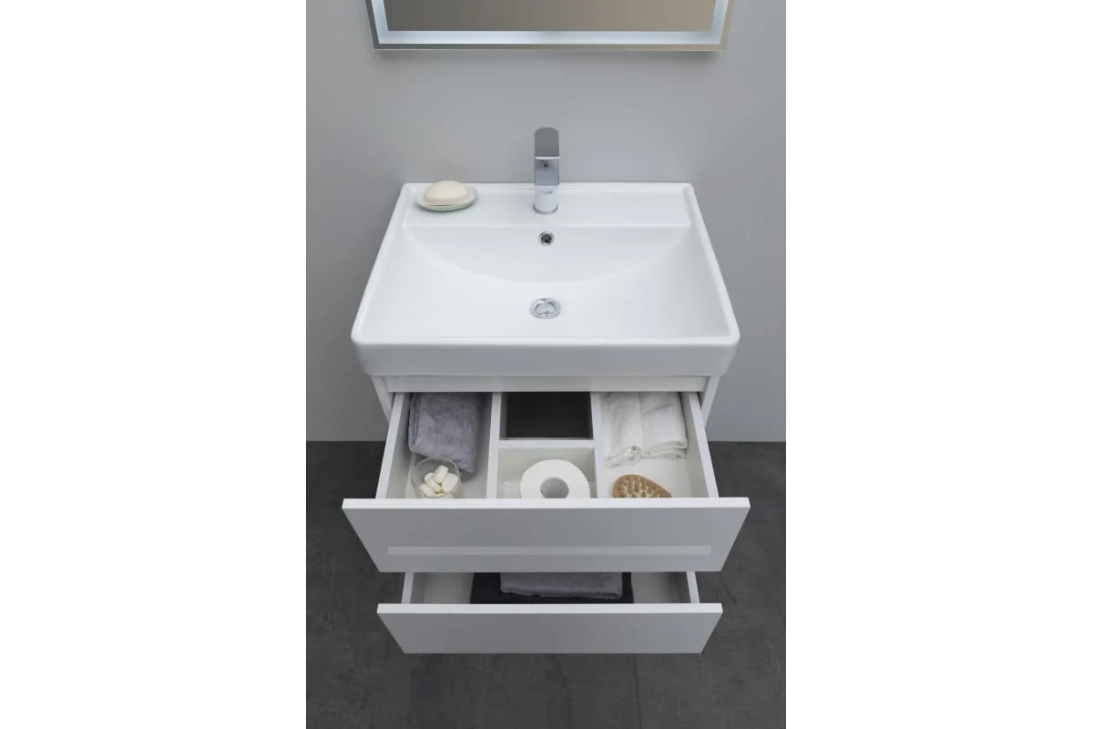 Приобрести aquanet тумба с раковиной вега 60 см, (2 ящика)