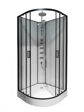 Loranto Душевая кабина NEO 90x90x(190+15) с низким поддоном 15см, прозрачное закаленное стекло 5 мм, задние стеклянные стенки белые, профиль черный-матовый (CS-21811)