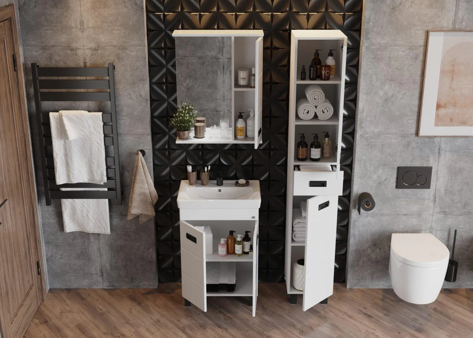 Приобрести onika тумба напольная с раковиной балтика-квадро black 55х85см, белая 105552
