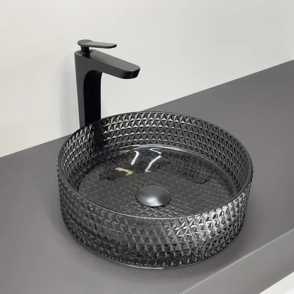 Приобрести comforty раковина накладная cf21004 36х36 см, стеклянная серый дым