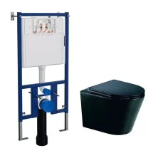 LORANTO Инсталляция + Azario Teramo черный матовый (круглый) подвесной безободковый унитаз с сидением микролифт (4501+AZ -053E-R-MB/ AZ-0053-MB)