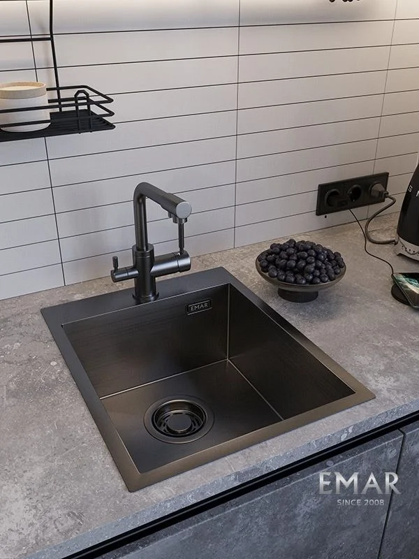 Приобрести emar кухонная мойка 41х51 см, графит emb-128a pvd nano dark