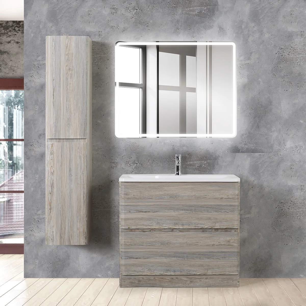 Приобрести belbagno тумба с раковиной albano 100 см, напольная pino scania, белая раковина