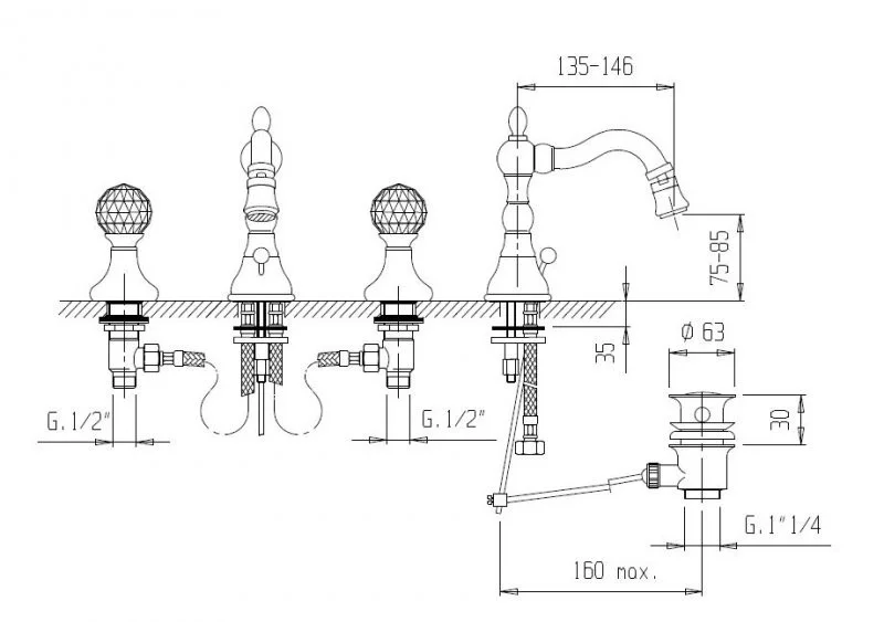 Приобрести cezares смеситель для биде atlantis nostalgia с донным клапаном, хром atlantis-nostalgia-bbs2-01