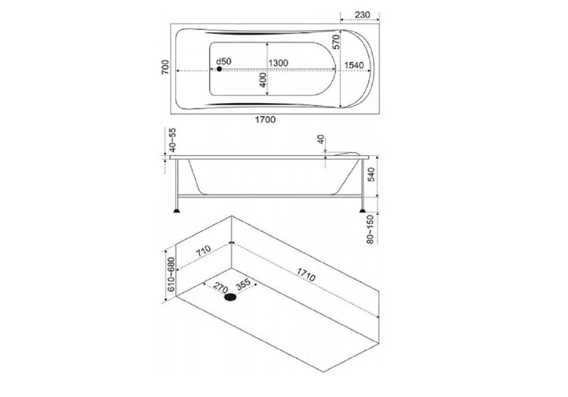 Приобрести bas акриловая ванна атланта 170*70