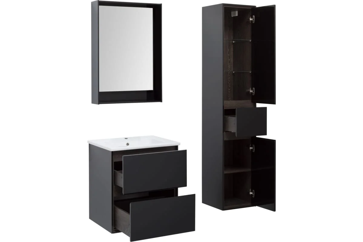 Приобрести aquanet тумба с раковиной милан 60 см, черный глянец