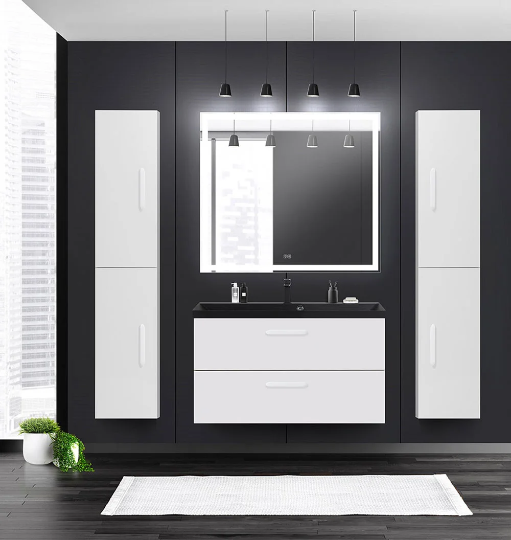 Приобрести belbagno тумба с раковиной aurora 90 см, подвесная bianco lucido, чёрная раковина