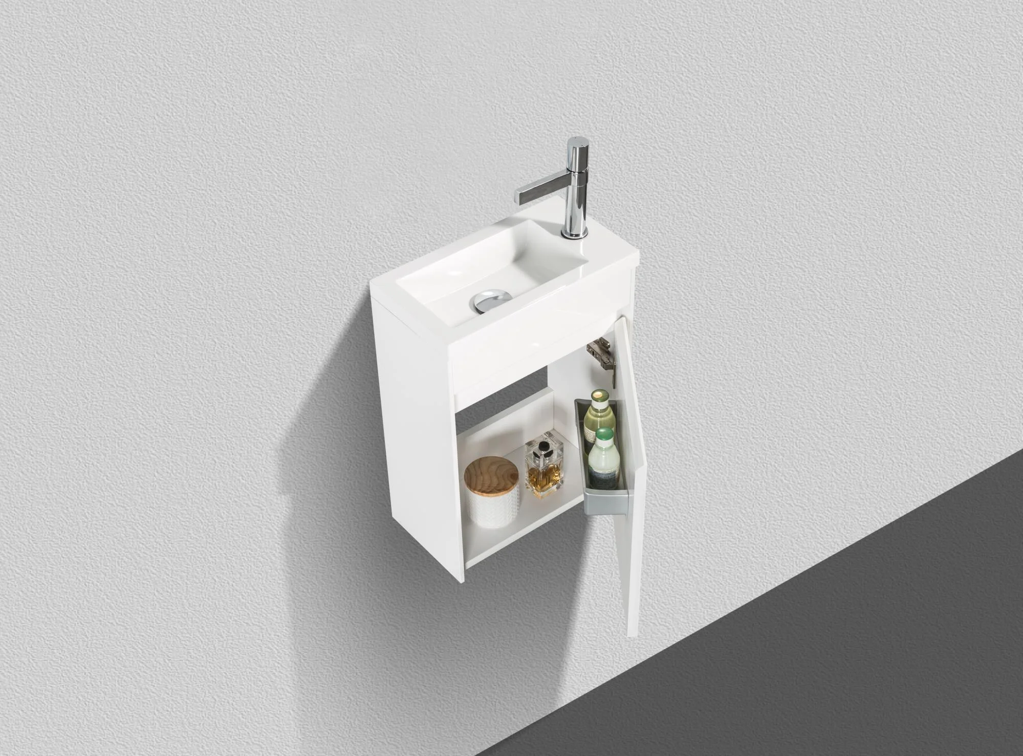 Приобрести belbagno тумба с раковиной pietra mini 46 см, подвесная с дверью 46-r bianco lucido, белая раковина