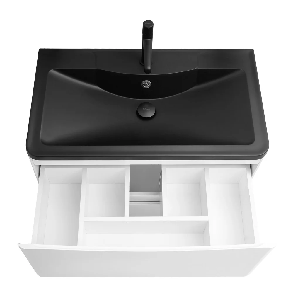Приобрести belbagno тумба с раковиной acqua 80 см, напольная bianco lucido, чёрная раковина