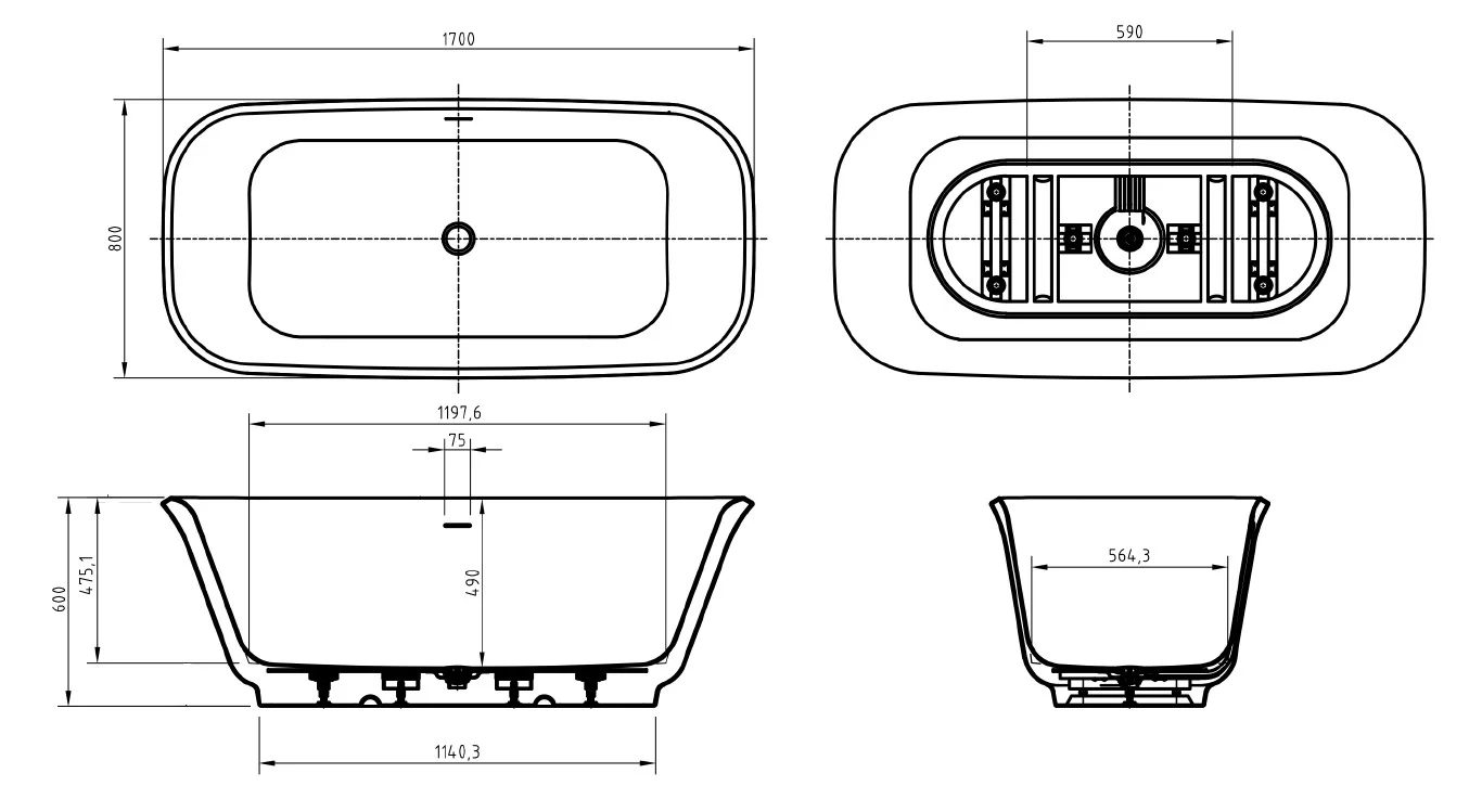 Приобрести belbagno акриловая ванна due 170х80 см, белая due bb702-1700-800-k