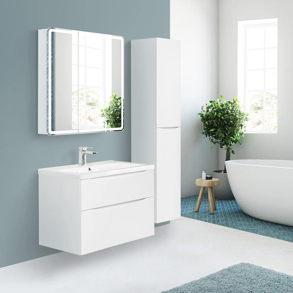 Приобрести belbagno тумба с раковиной marino-h60 90 см, подвесная bianco lucido, белая раковина
