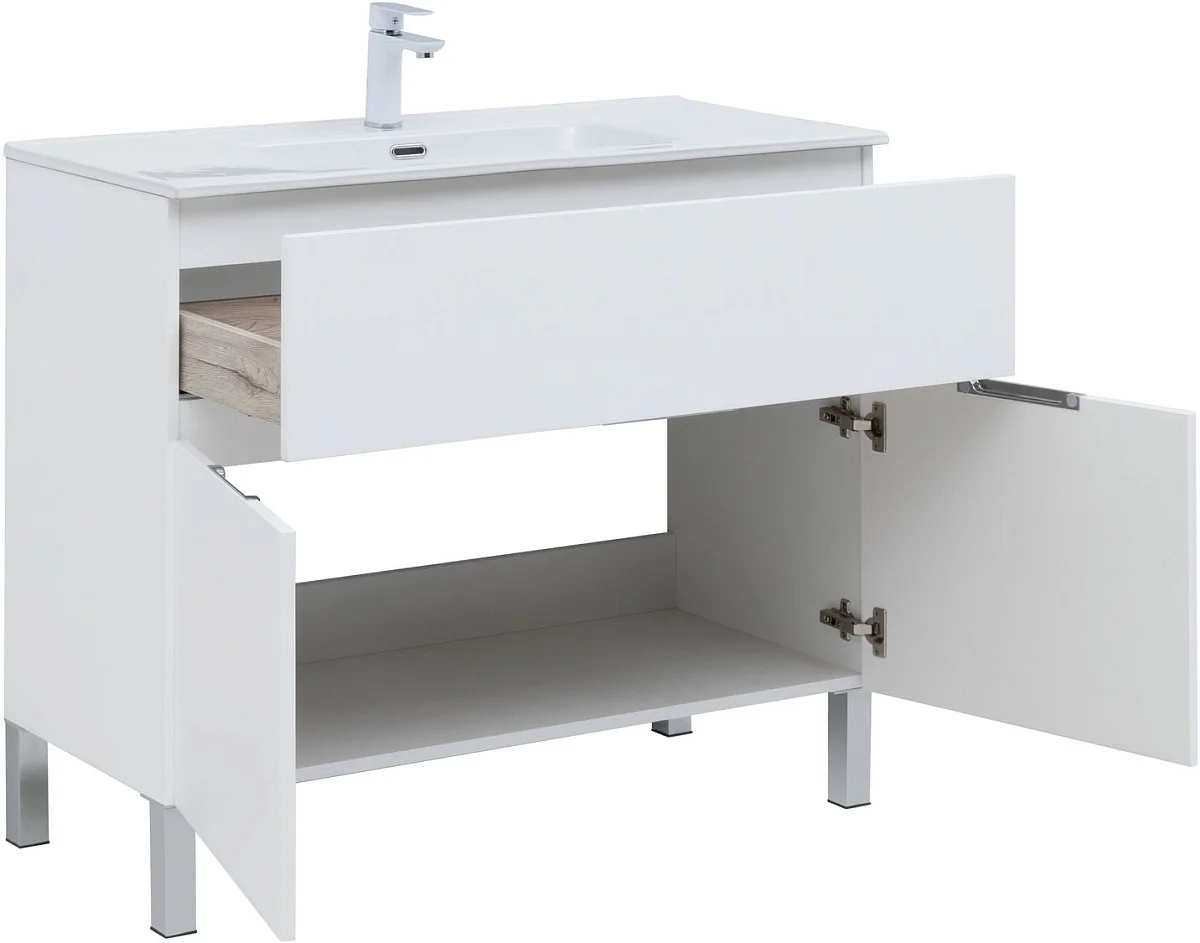 Приобрести aquanet тумба с раковиной алвита new 100 см, 1 ящик, 2 дверцы, белая матовая