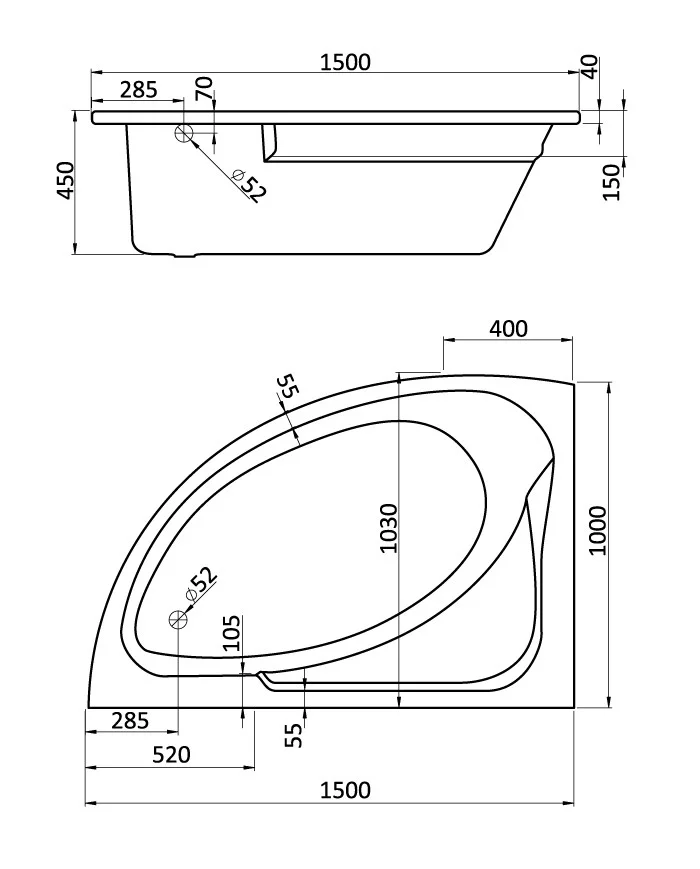 Приобрести акриловая ванна асимметричная гоа 150х100 левосторонняя, белая