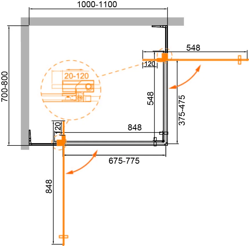 Приобрести cezares душевое ограждение slider 70х100 см, бронза\черный slider-ah-2-70/80-100/110-br-nero