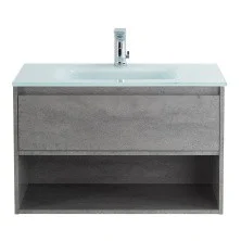 BelBagno Тумба c раковиной KRAFT 80 см, с одним ящиком и полкой, подвесная Cemento Grigio, стеклянная раковина