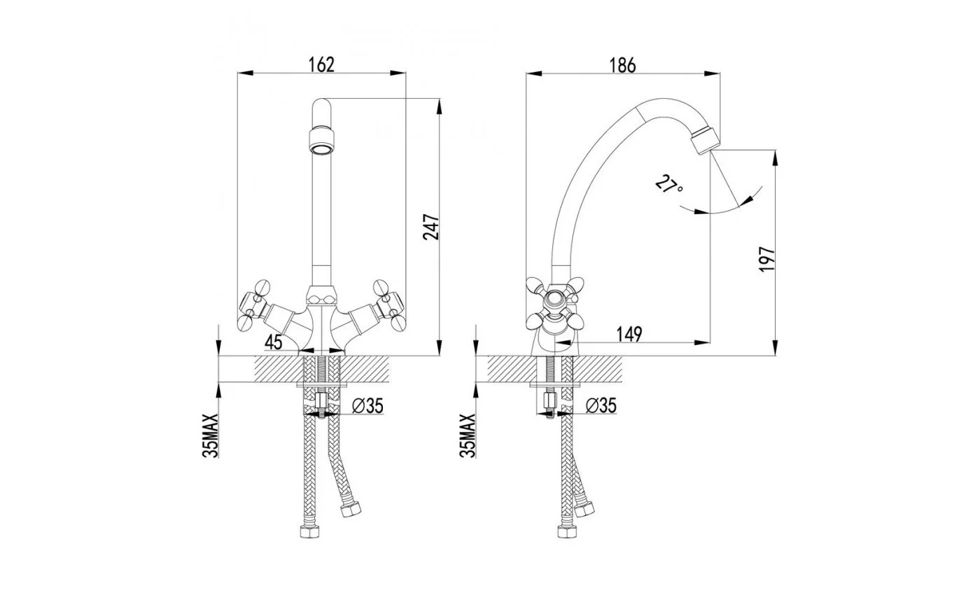 Приобрести lemark смеситель для кухни vista с поворотным изливом, двухвентильный, хром lm7604c