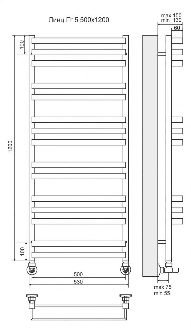 Приобрести полотенцесушитель 500х1200 мм водяной terminus линц п15, хром 4630080268395