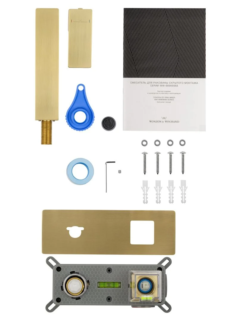 Приобрести смеситель для раковины встраиваемый wonzon & woghand cube 2.0, брашированное золото (ww-88869068-bg)