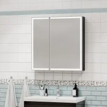 Continent Зеркало шкаф с подсветкой Mirror Box black 80х80 см, сенсорный включатель, черное