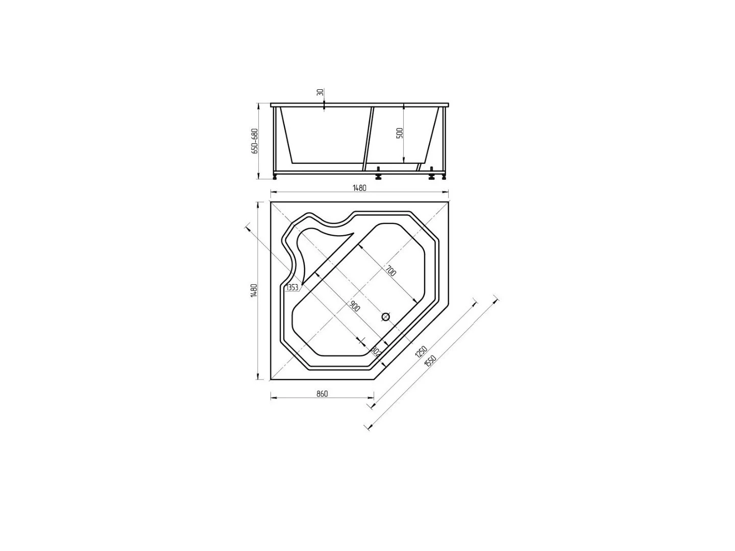 Приобрести акриловая ванна aquatek лира 150х150 см