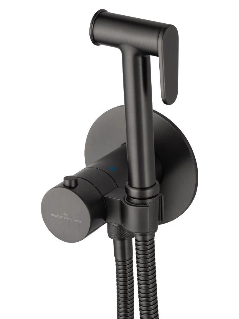 Приобрести смеситель с гигиеническим душем и термостатом встраиваемый wonzon & woghand, темный графит (ww-88829909-bgm)