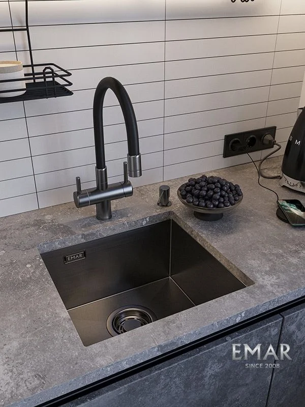 Приобрести emar кухонная мойка 44х42 см, графит emb-131a pvd nano dark