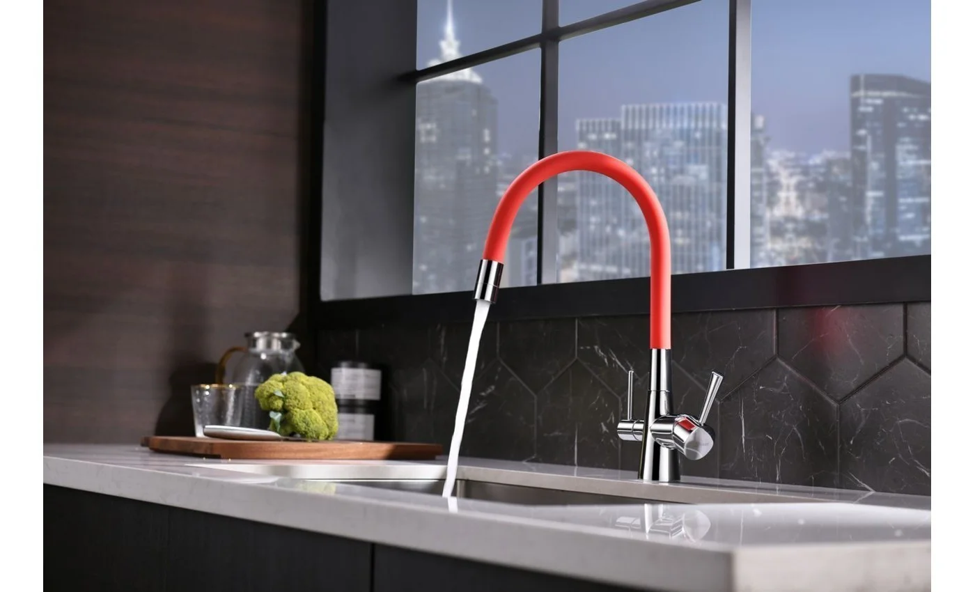 Приобрести lemark смеситель для кухни comfort с подключением к фильтру, красный\хром lm3075c-red