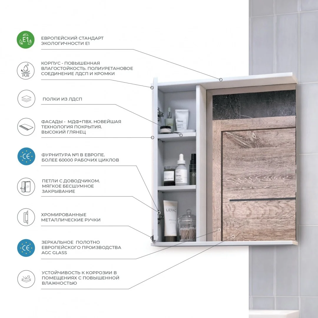 Приобрести vigo зеркало-шкаф callao 50 см, без подсветки, левое, белое z.cal.50.l