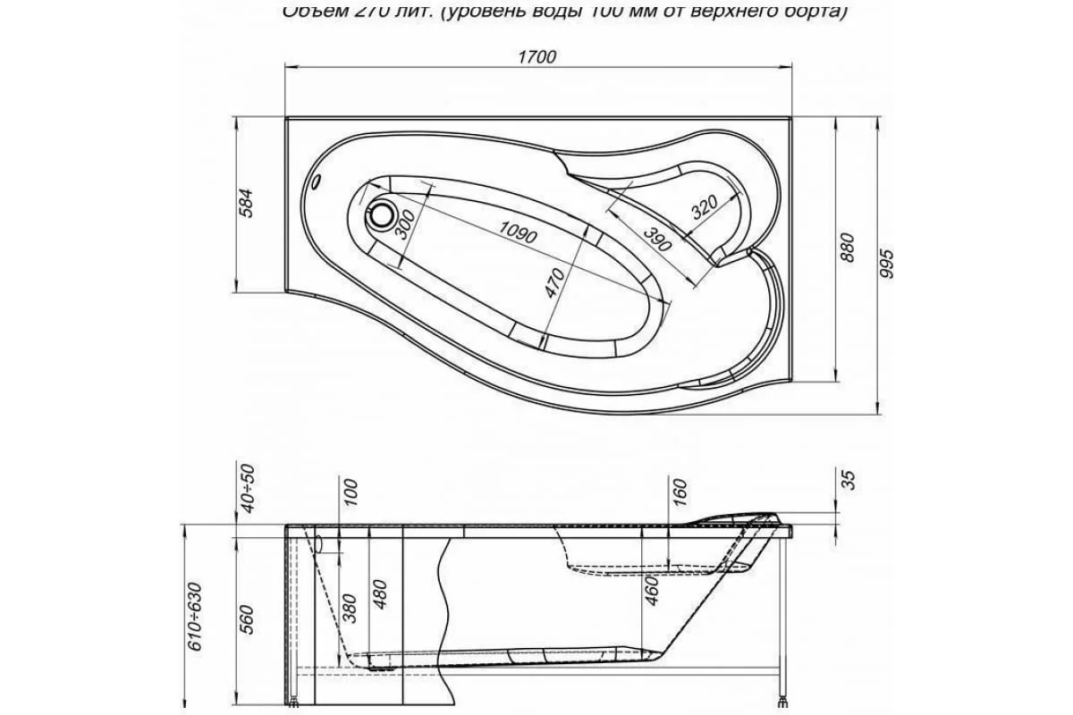 Приобрести aquanet акриловая ванна palma 170x90 см, белая, правая