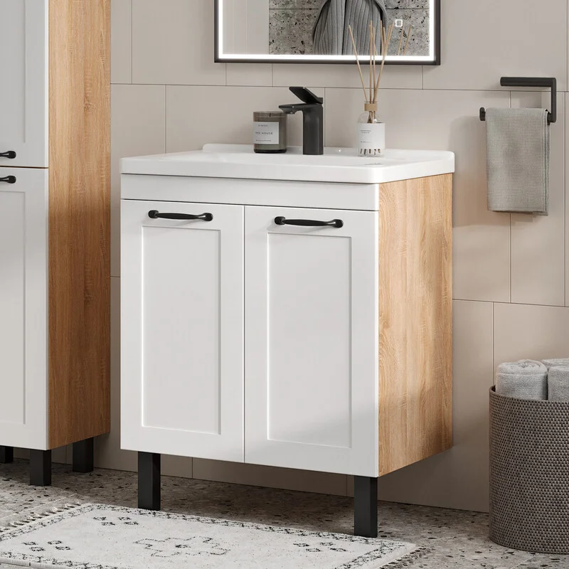 Приобрести equil тумба напольная с раковиной lago 60 см, белая\светлое дерево tnlago60.2d-04