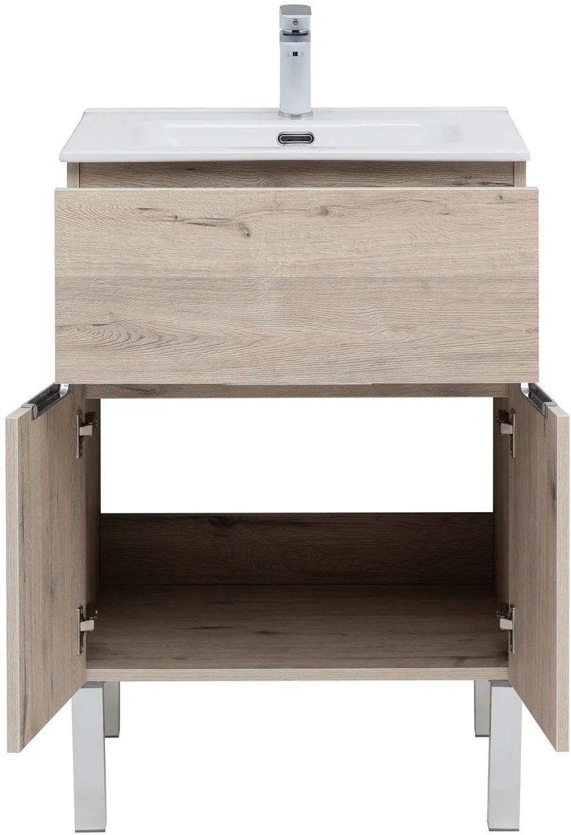 Приобрести aquanet тумба с раковиной алвита new 60 см, 1 ящик, 2 дверцы, дуб веллингтон белая