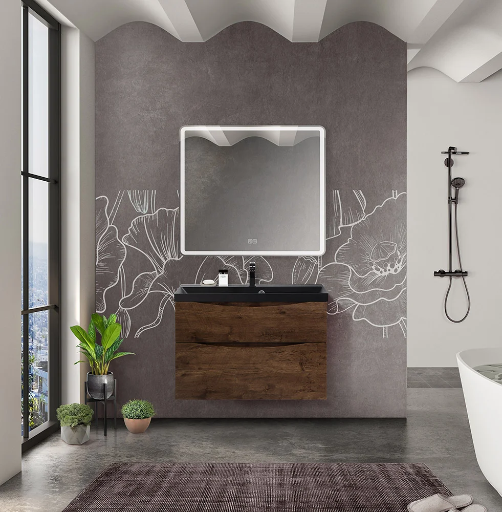 Приобрести belbagno тумба с раковиной marino-h60 90 см, подвесная rovere moro, черная раковина