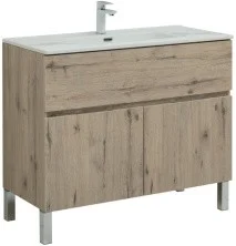 Aquanet Тумба с раковиной Алвита New 100 см, 1 ящик, 2 дверцы, дуб веллингтон белая