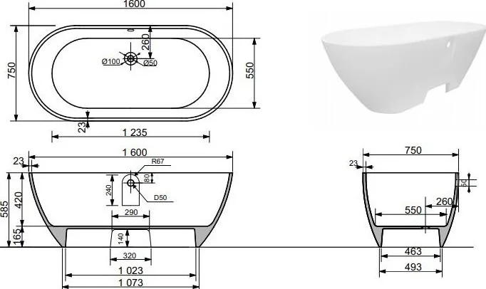 Приобрести aquanet ванна из искусственного камня family stone 160х75 см, белая