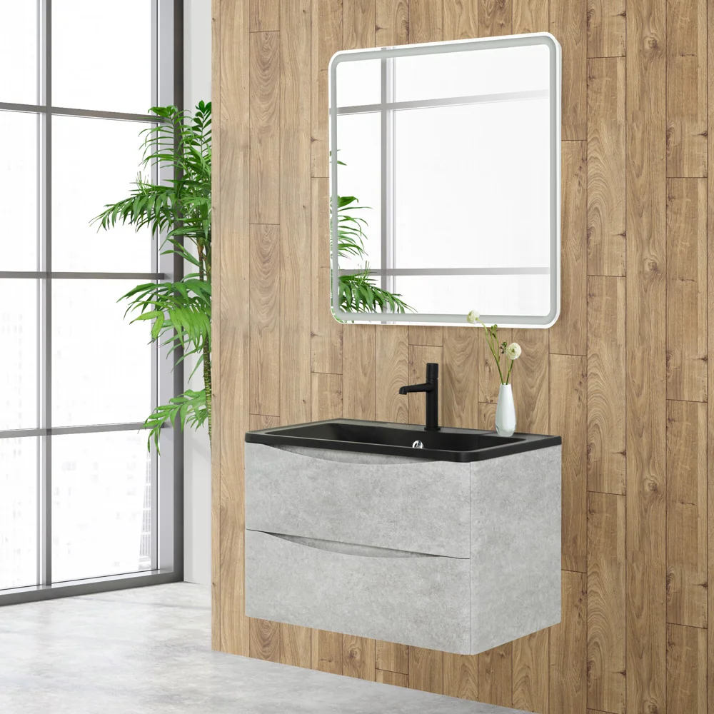 Приобрести belbagno тумба с раковиной acqua 100 см, подвесная cemento verona grigio, чёрная раковина