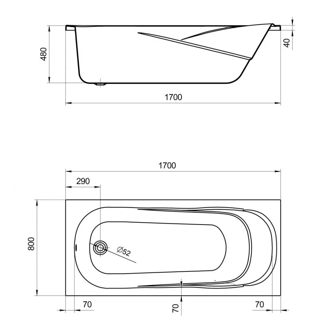 Приобрести акриловая ванна прямоугольная касабланка xl 170x80 см